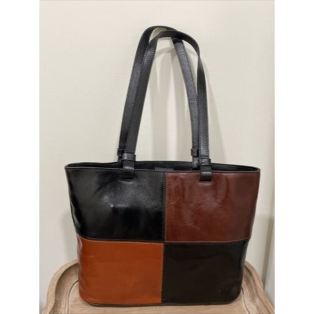 Patricia Nash Tote Bag Danville Colorblock Black British Tan Leather NEW